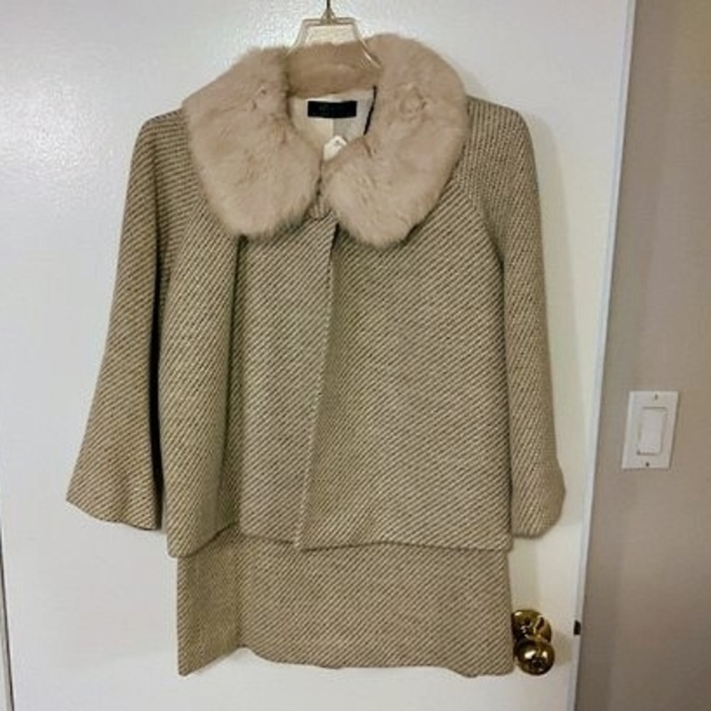 Lord & Taylor Tan Cape with Cream Fur Collar